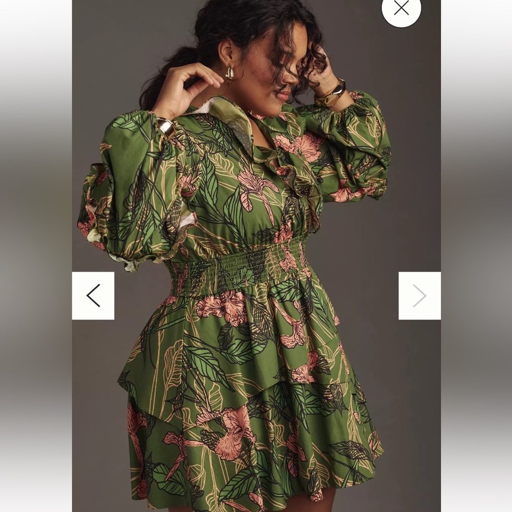 Anthropologie Green Floral Mini Dress - Picture 3 of 10